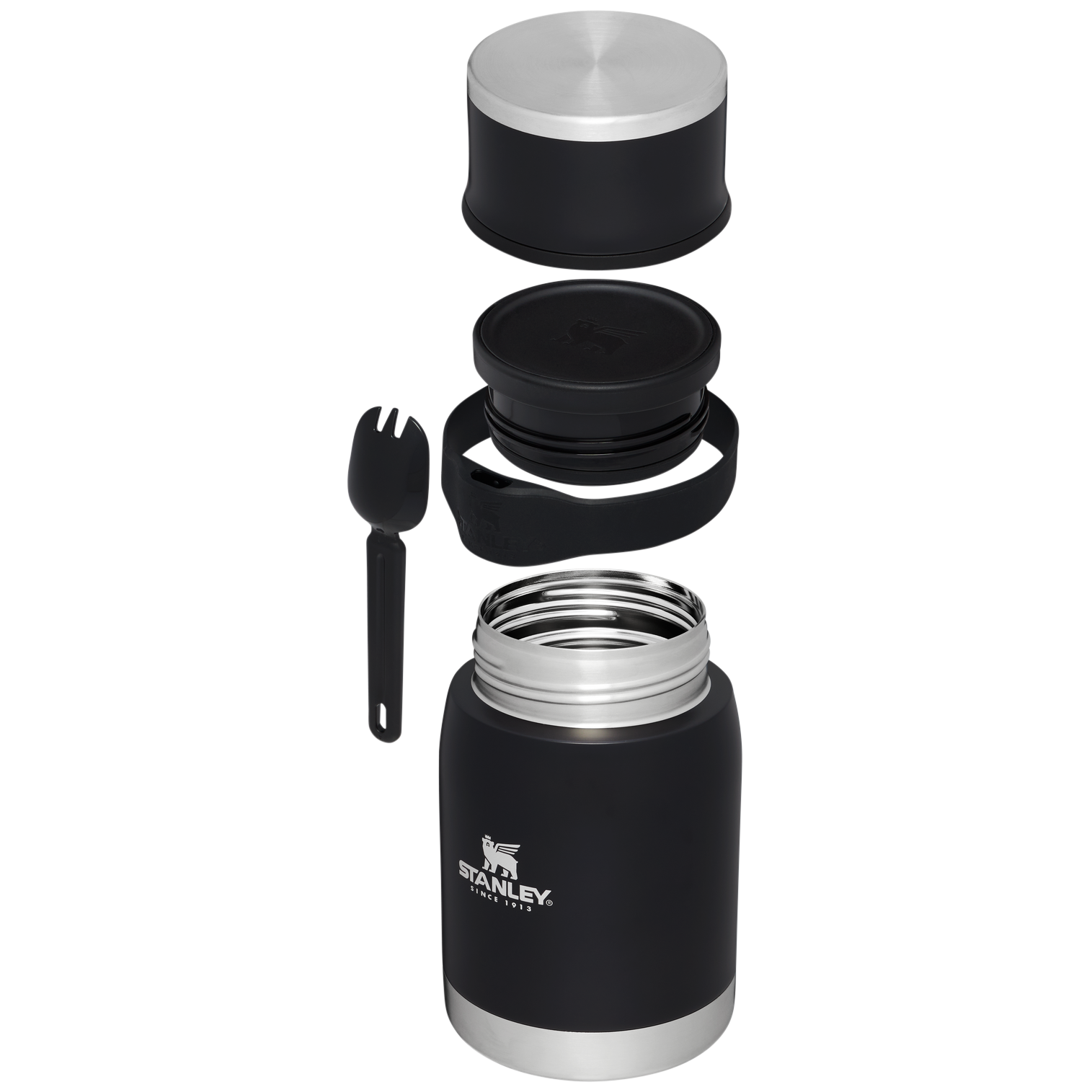 B2B_Web_PNG-The-Adventure-To-Go-Food-Jar-Spork-24OZ-Black-Glow-Hero-Exploded.png